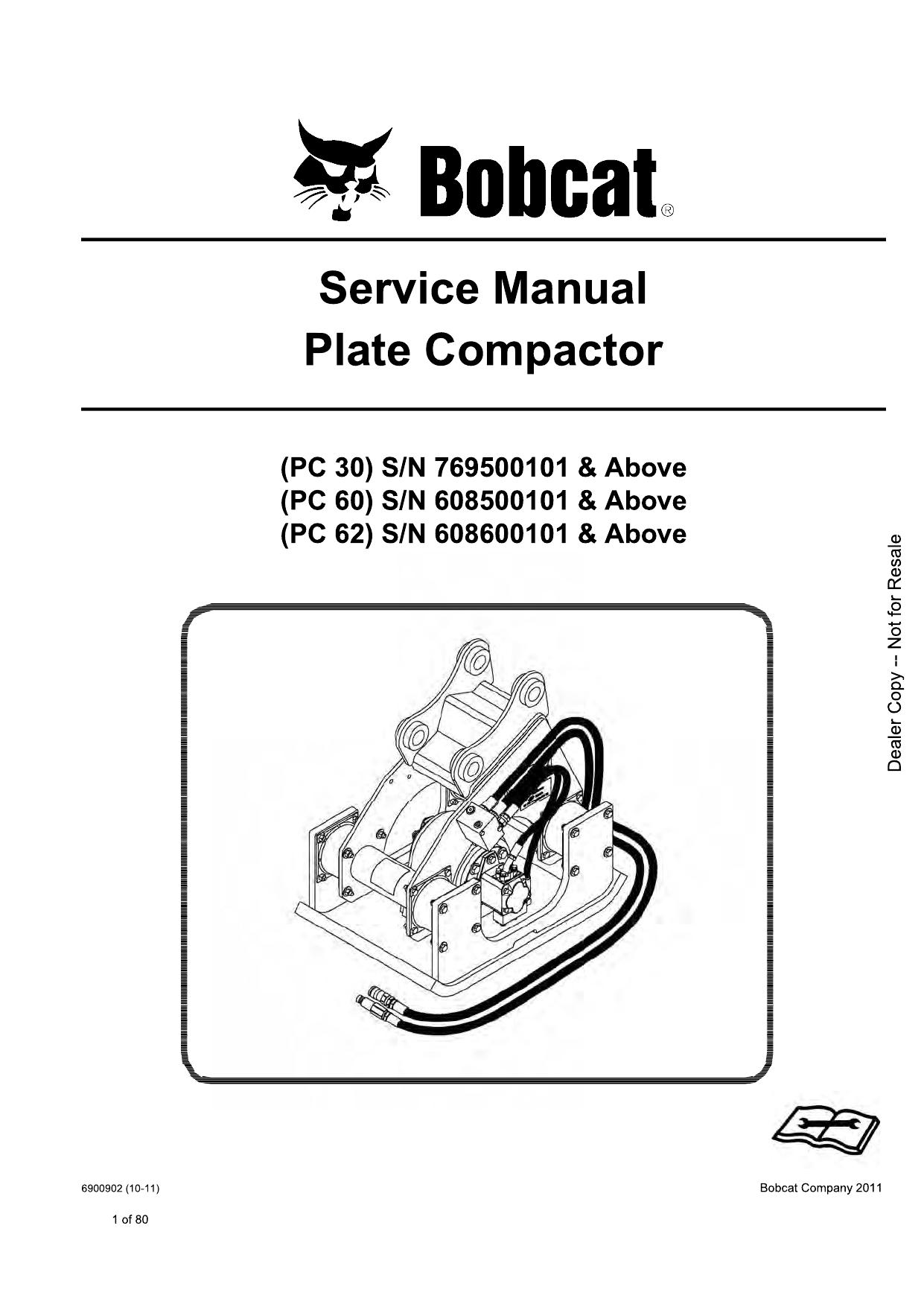 PC30 PC60 PC62 Plate Compactor Attachment Service Manual Bobcat